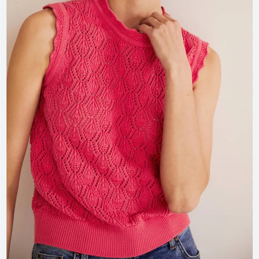 Boden Scallop Crochet Knitted Tank in Radish
